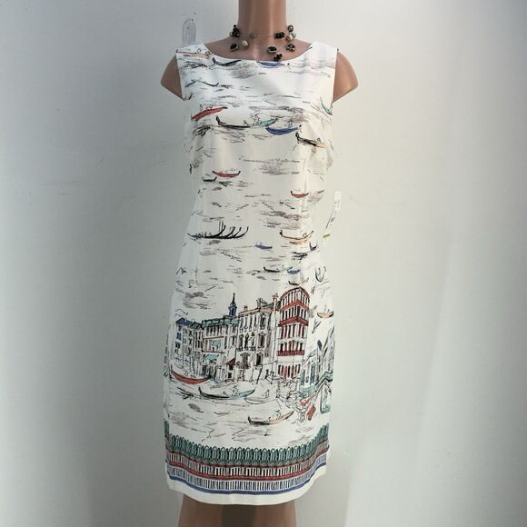Leslie Fay Dresses & Skirts - NWT Leslie Fay Venice Gondula Boat White Sleeveless Knee Length Shift Dress 14